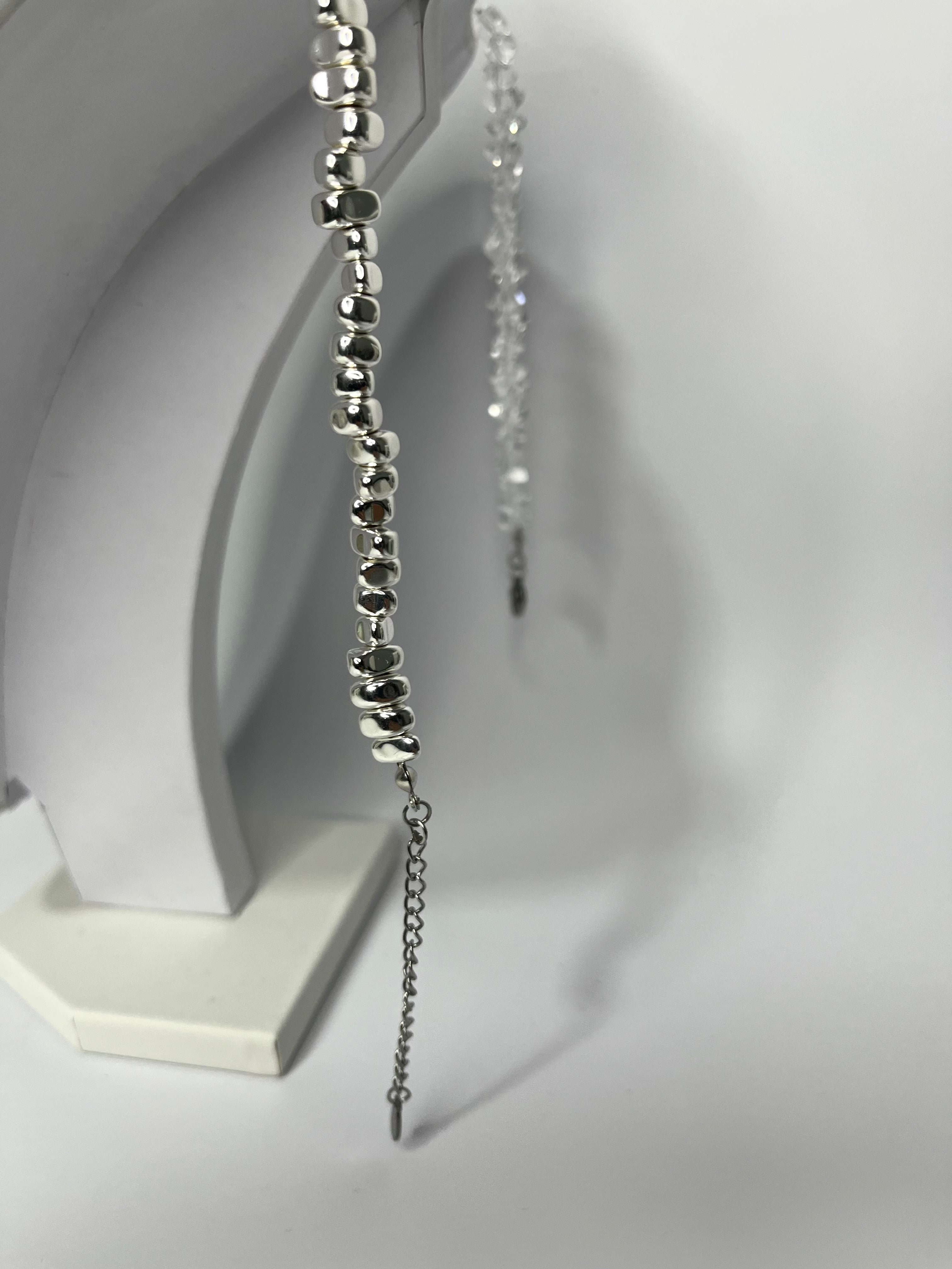 Collar cristal y hematita natural con dije corazón minimalista